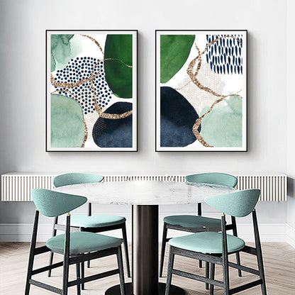 60cmx90cm Abstract Green and Navy 2 Sets Black Frame Canvas Wall Art
