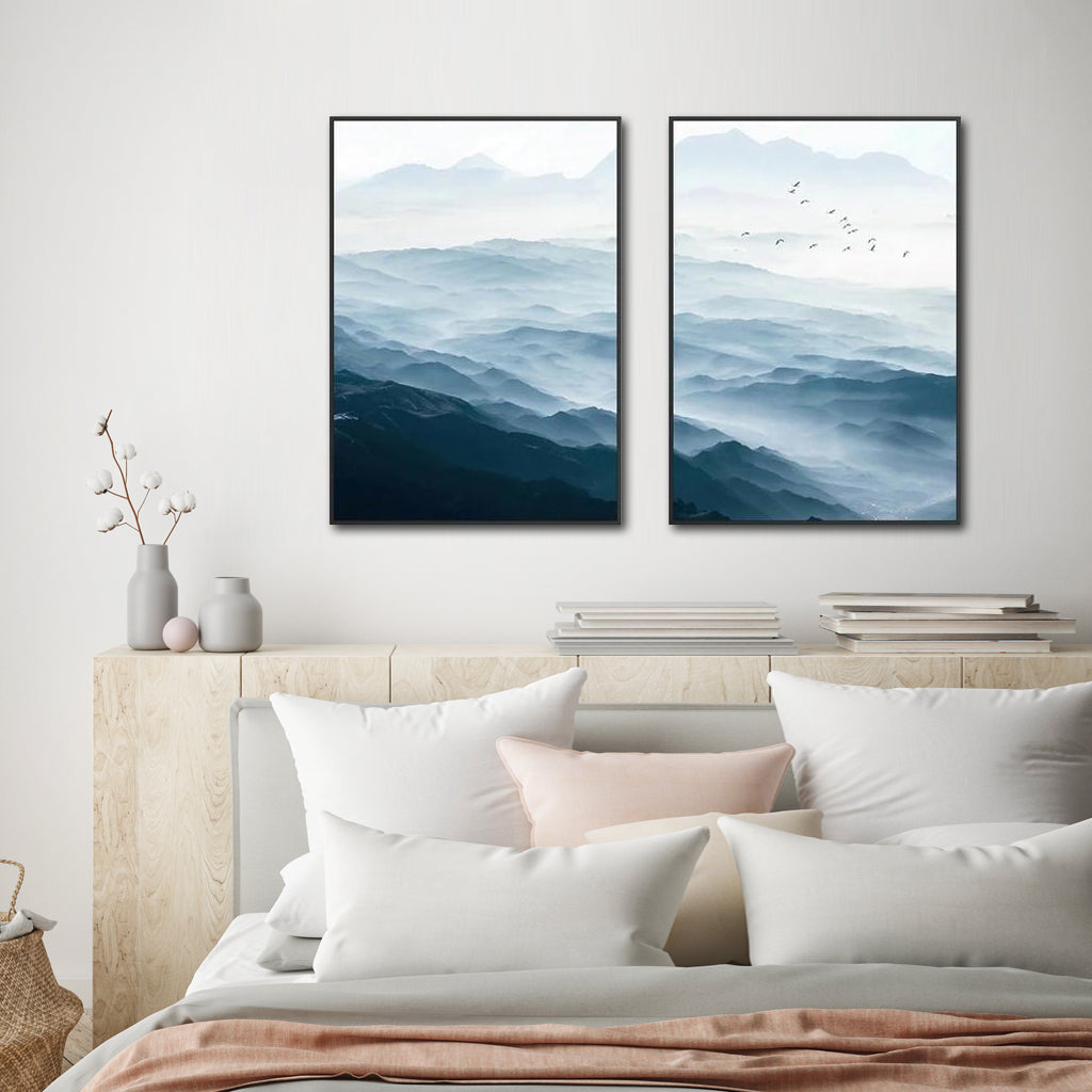 40cmx60cm Blue mountains 2 Sets Black Frame Canvas Wall Art