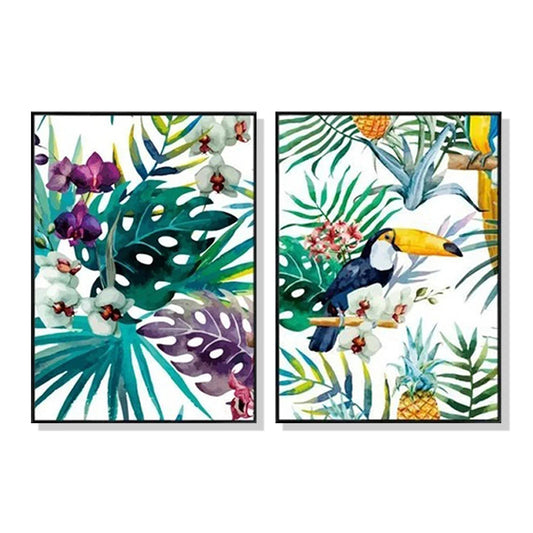 60cmx90cm Toucan and orchid 2 Sets Black Frame Canvas Wall Art