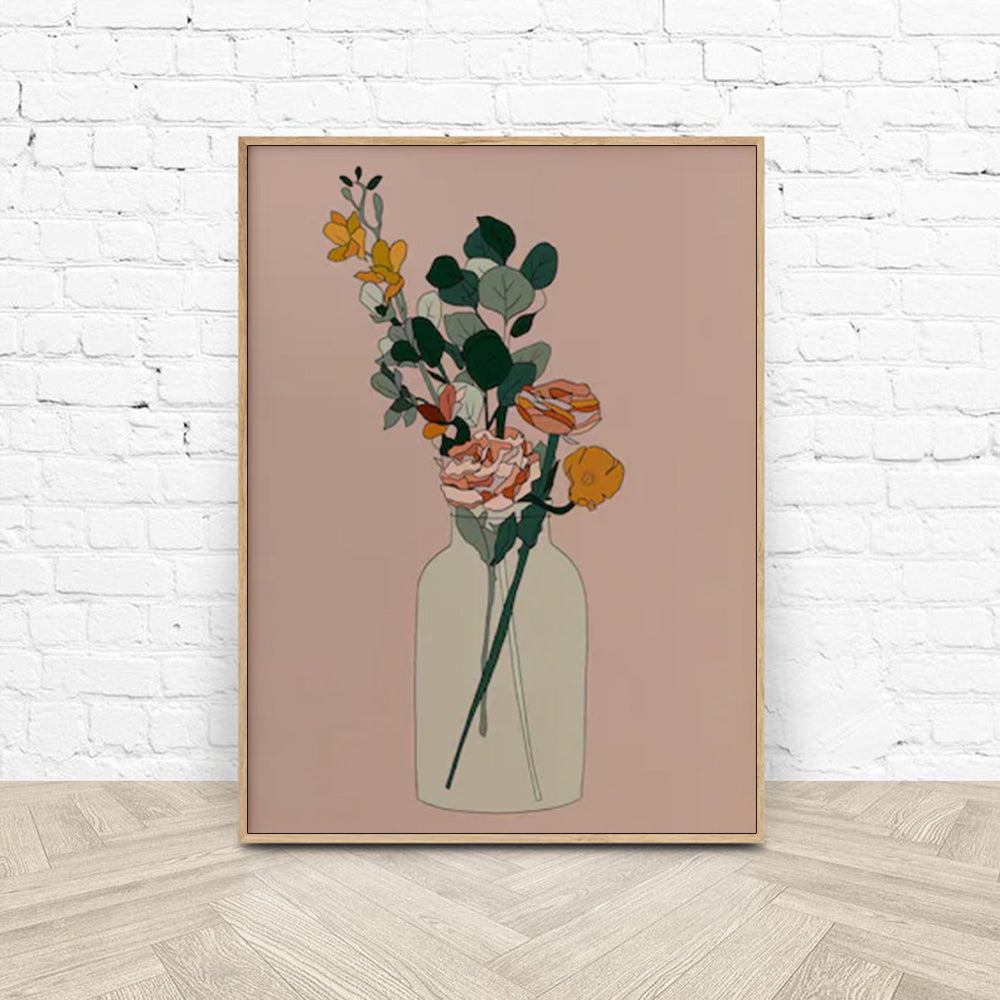70cmx100cm Boho Floral Wood Frame Canvas Wall Art