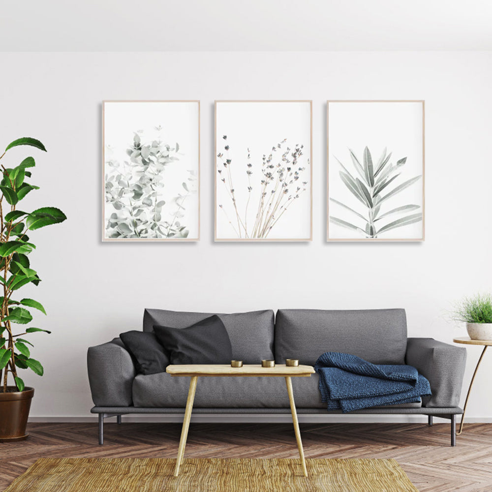 40cmx60cm Lavender Eucalyptus 3 Sets Wood Frame Canvas Wall Art