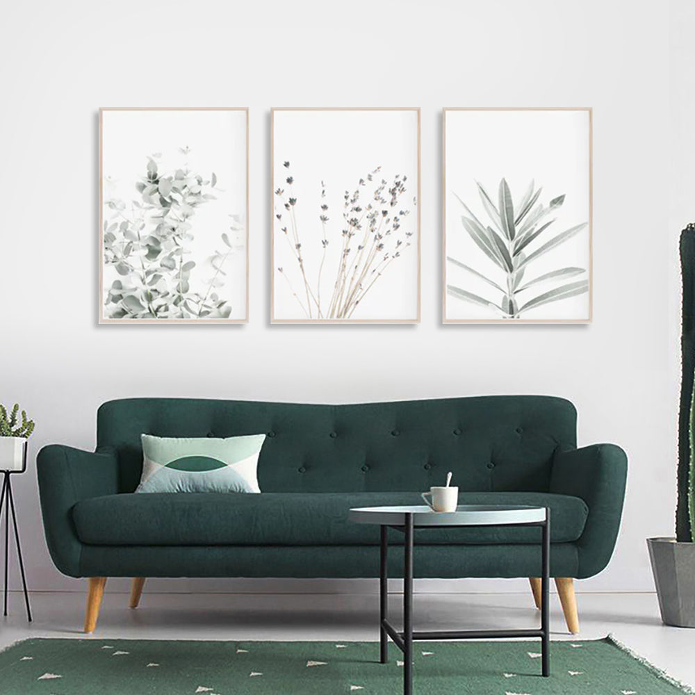 50cmx70cm Lavender Eucalyptus 3 Sets Wood Frame Canvas Wall Art