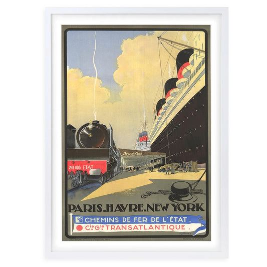 Wall Art's Cie Gle Transatlantique Paris Havre New York Large 105cm x 81cm Framed A1 Art Print