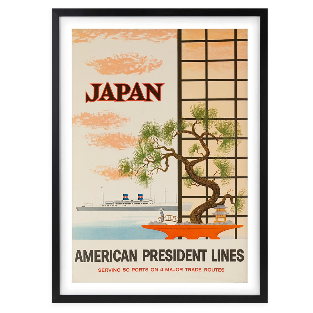 Wall Art's Japan American President Lines Large 105cm x 81cm Framed A1 Art Print