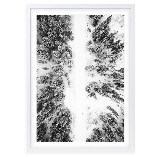 Wall Art's Snowy Forrest Road Large 105cm x 81cm Framed A1 Art Print
