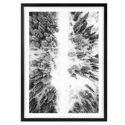 Wall Art's Snowy Forrest Road Large 105cm x 81cm Framed A1 Art Print