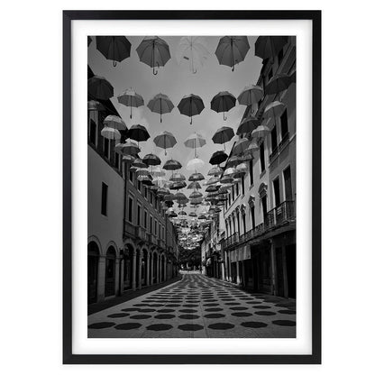 Wall Art's Umbrella Street Large 105cm x 81cm Framed A1 Art Print