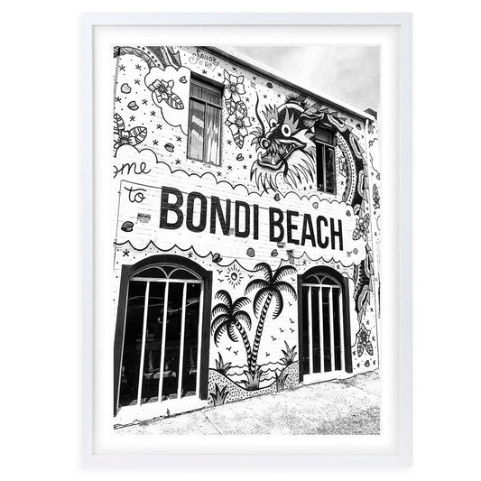 Wall Art's Welcome To Bondi Bw Large 105cm x 81cm Framed A1 Art Print
